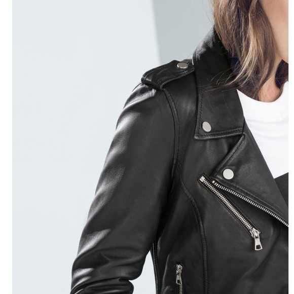 Zara | Jackets & Coats | Zara Trf Genuine Sheep Leather Biker Jacket Small | Poshmark